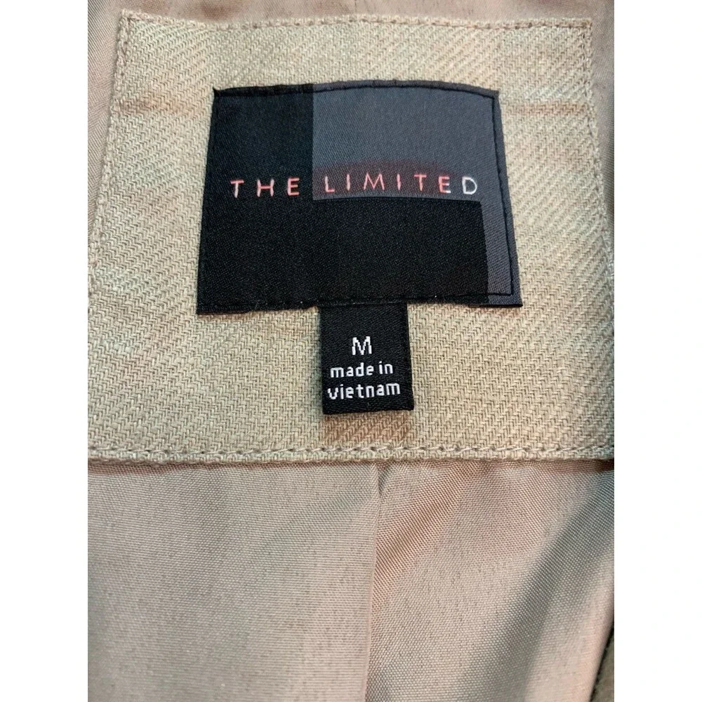 The Limited Linen Blazer Jacket Medium Career Office Khaki Epaulettes Peplum